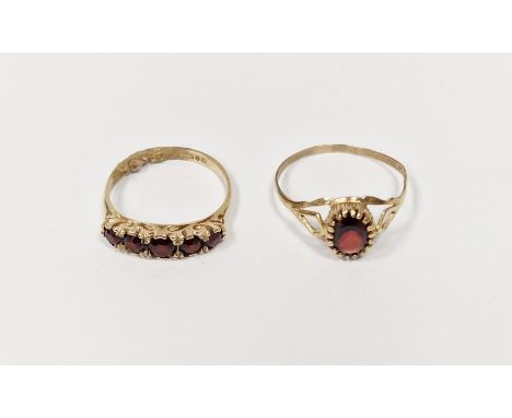 9ct gold and oval garnet set ring&nbsp;and a 9ct gold and garnet five-stone ring, 3.5g total approx.&nbsp;(2)&nbsp;