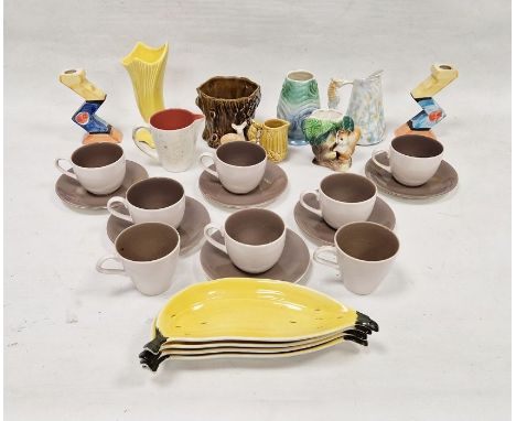 Poole pottery brown glazed part tea and coffee service comprising six teacups, two coffee cups and six saucers, four Carltonw