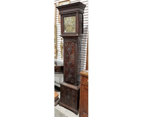 19th century heavily carved oak cased eight-day longcase clock, the 11" brass dial inscribed 'John Hankins, Southampton', 197