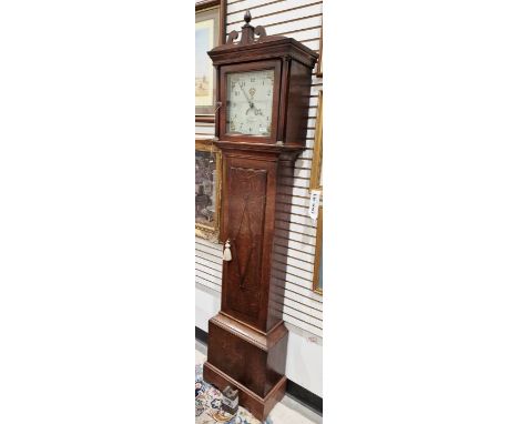 19th century 30-hour longcase clock&nbsp;in oak, the square painted dial decorated with floral quarters and hot air balloon, 