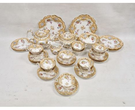 19th century English porcelain part tea service, pattern no.967, having apricot and gilded borders painted with floral sprays