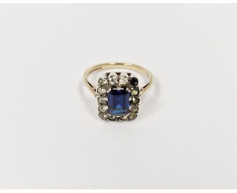 9ct gold blue stone, diamond and paste cluster ring, 3g approx.&nbsp;