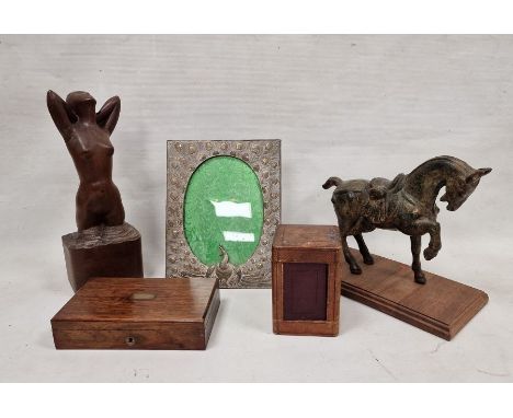 Assorted collectables&nbsp;to include an ornate embossed metal photograph frame depicting a peacock, a carriage clock leather