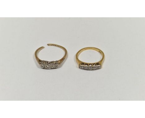 18ct gold five-stone diamond ring&nbsp;set within a rectangular setting and a gold three-stone diamond ring&nbsp;in illusion 