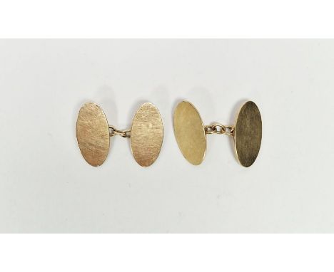 Pair of 9ct gold oval plain cufflinks, 10g approx.&nbsp;Condition ReportOverall good condition. Light surface scratches. Mino