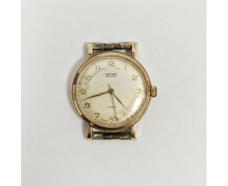 9ct gold cased Vertex Revue Gentleman's wristwatch, the circular dial having gilt Arabic numeral hour markers, 18 jewel manua