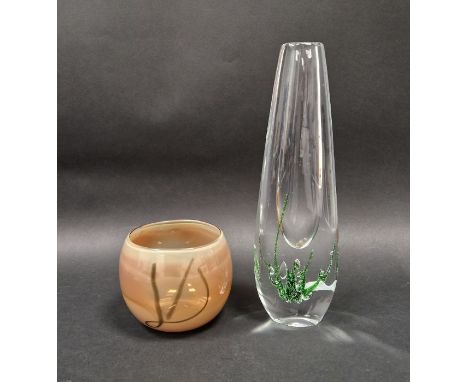 Vicke Lindstrand (1904-1983) for Kosta, a 'Seaweed' vase of tapered and compressed cylindrical form with internal green ribbo