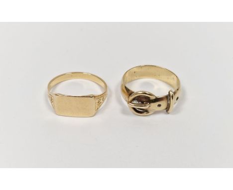 9ct gold buckle ring, 3.9g&nbsp;and an 18ct gold ring, marked 750, 2.9g (2)&nbsp;