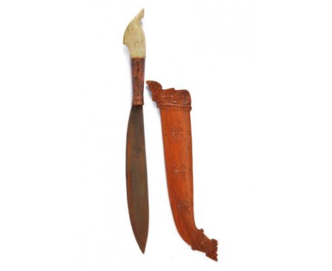 dating: 20th Century provenance: The Philippines, Oval, single-edged blade. Bone grip with copper ring-nut. Wooden scabbard, 