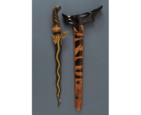 dating: First half of the 20th Century provenance: Bali, Undulated, double-edged blade, chiselled base, gilded with a dragon 