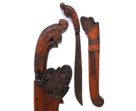 dating: 20th Century provenance: Sumatra, Single-edged blade. Wooden grip, embossed with iron ring-nut. Wooden, embossed scab