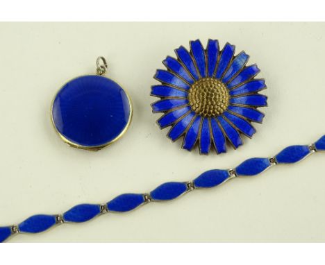 3 pieces of silver and enamel jewellery.
