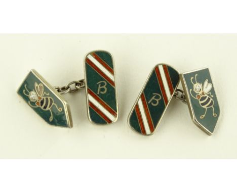 Pair of silver and coloured enamel bee design cufflinks.