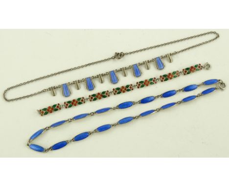 2 silver and blue enamel necklaces, and a 2 colour silver and enamel bracelet.