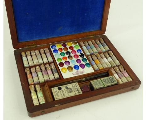 A 19th century mahogany cased set of enamel artist's colours, by J Hancock & Son of Worcester, case width 31cm.