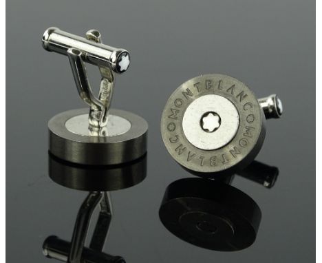 Pair of Mont Blanc titanium and stainless steel cufflinks, diameter 19mm.