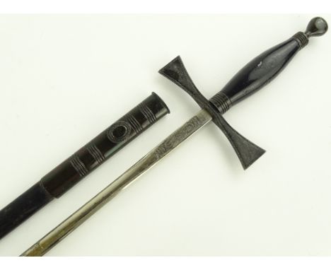 A Masonic ceremonial sword, blade length 71cm, original scabbard.