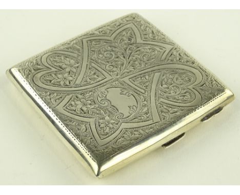 An Edwardian engraved silver cigarette case, by Arthur Cook, Birmingham 1903, length 8.5cm.