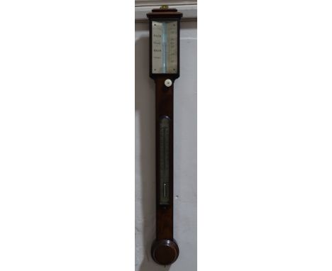 A 19th century mahogany stick barometer, engraved silvered dial signed Dollond of London, with silvered thermometer, height 9