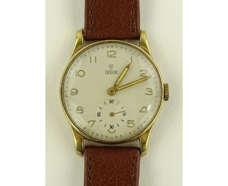 A gent's 9ct gold cased Tudor mechanical wristwatch by Rolex, 15 ruby movement with subsidiary seconds dial, case stamped R W