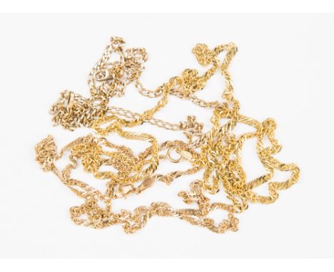 Three 9ct gold chain necklaces with various styles of link, combined total weight approx 15 grams 