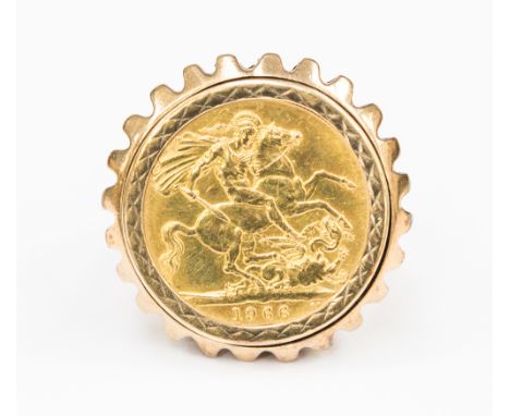 A full Sovereign ring in 9ct mount and shank, coin dated 1966, size P, total  weight approx 13.9 grams  