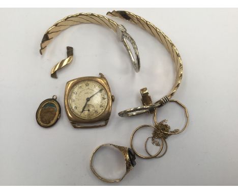 A collection of 9ct gold, including a bangle (af), a watch and a signet ring etc, with a combined total gross weight of appro