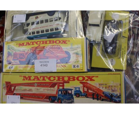 A Matchbox boxed K-8 Car Transporter, 'Farnborough Measham Car Auction Collection, a boxed Matchbox K-6 Allis-Chalmers Earth 