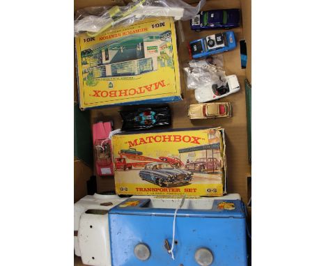 A vintage Triang 1950s/60s tin plate ice cream van with clockwork tune, Matchbox Transporter set (boxed) Matchbox BP Service 