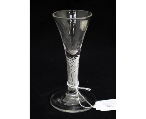 An 18th Century air twist wine glass, the trumpet bowl on multi spiral stem and conical foot, approx 5.4 cm rim, 7 cm foot, 1