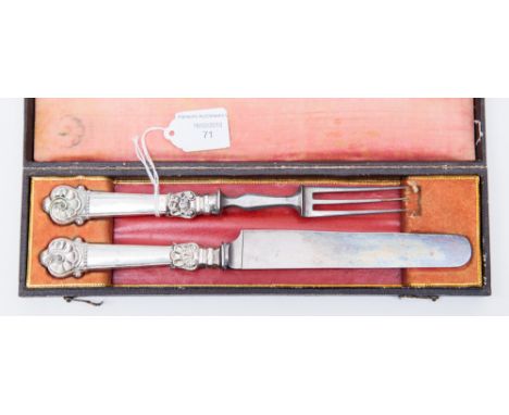 An Austrian silver knife and fork set, circa 1830, in case, marked 13 