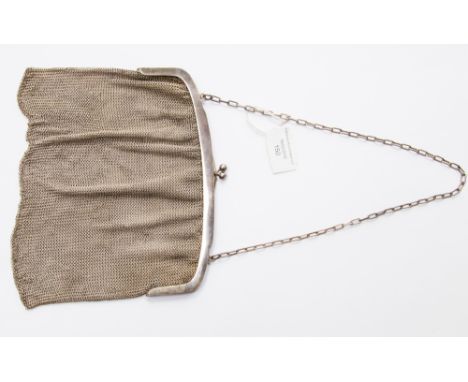 Ladies white metal chain mail evening bag with inscription '7.3.1919'