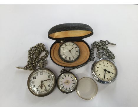 Silver cased pocket watch (2), a military pocket watch, silver plated G.S.T.P KI 6094 with nickel chain, an Ingersol chrome p