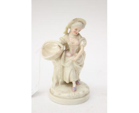  A Royal Worcester figural salt, opalescent glaze, modelled as a shepherdess with basket, impressed marks, 16cm highcondition