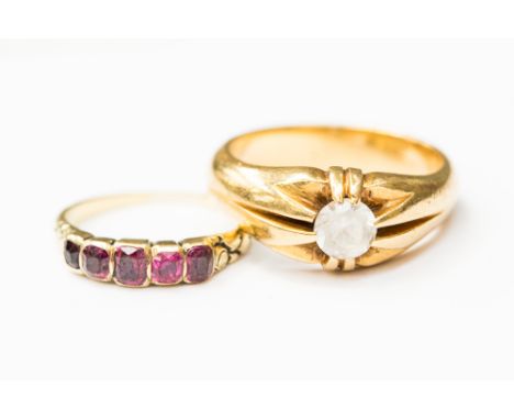 An 18ct gold (stamped 18k solitaire ring, claw set white stone, size R, total gross weight approx 10 grams; together with a 1