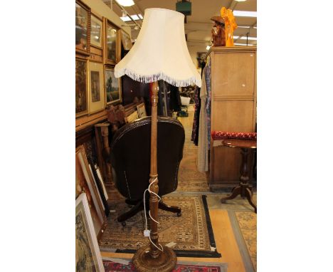 Carved standard lamp and shade 