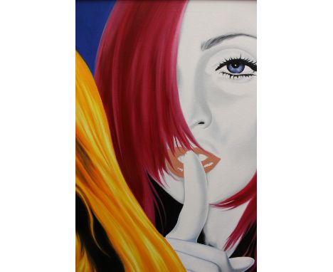 Hector "Monrock" Monroy (Mexican, Contemporary), oil on canvas, portrait of Madonna. Signed. Approx. 63.5cm x 84cm (including