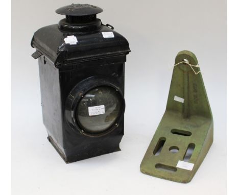 'The Adlake Non-Sweating Lamp' railway signal lamp, approx 39cms high, together with bracket