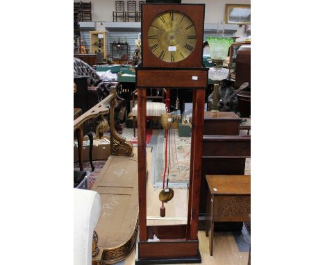 A brass faced long case clock movement set in a home made case, with weight and pendulum 