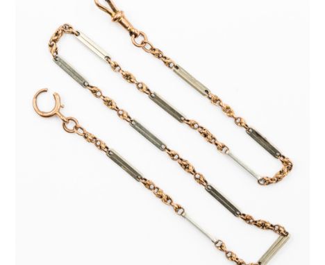 A 9ct white and rose gold link watch chain, with toggle clasp, length 14'', weight approx 10.3gms 