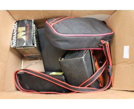 A Halina S.L.R. cased camera, Olympus cased XA2 built in flash, Boots Pocket 110EF, a National Hyper Flash Gun and a Miranda 