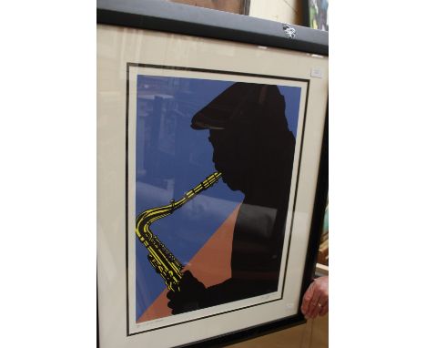 Collection of five modern prints: 'Coleman Hawkins' (jazz interest), giclee print, framed; Elvis Presley, after Stephen Fishw