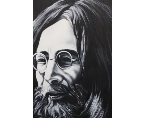 Hector "Monrock" Monroy (Mexican, Contemporary), oil on canvas, portrait of John Lennon, signed 'HM 01'.