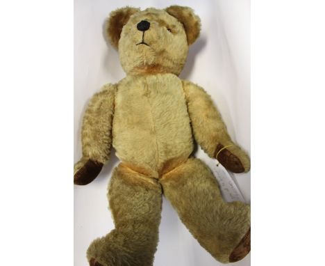 A vintage 'Pedigree' golden plush teddy bear, circa 1950s, 23 inches tall approx with growler 