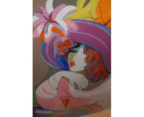 Isaac Maimon (French/Israeli, b.1951), 'Champagne Girl', serigraph, signed in pencil. Approx. 102cm x 131cm (including frame)