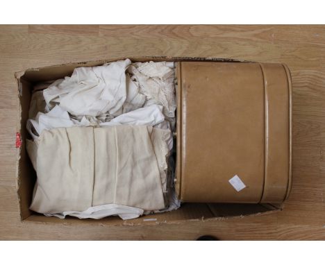 A box of vintage and small children's clothing with a vanity case (1 box)