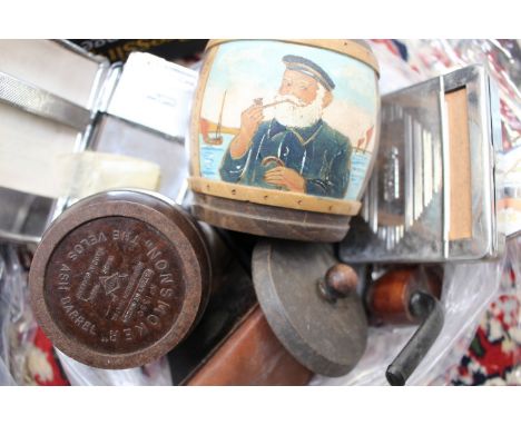 Smoking related items: a hand painted tobacco container 'Paris Plaque' Piper, two cigarette makers, cigarette lighters, Ronso