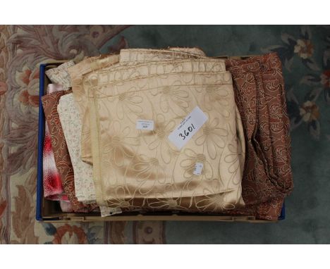 Beige/cream sateen finish embossed daisy pattern and jade green silk patterned pair of early 1950's curtains a single cream s