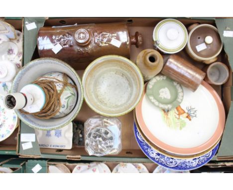 Gaymers Cyder trinket dish, with Heinr Kamp ginger beer bottle, Deny jardinieres and lamp base, etc (one box) 