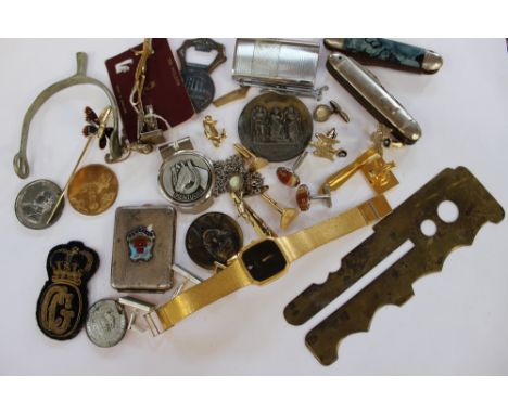 1880 Methodist centenary medallions Robert Raikes, cufflinks, pen knives, military button polisher and badge, tie clips etc i